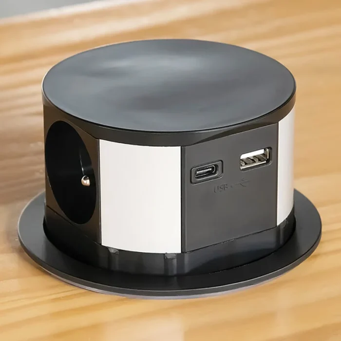 Solight 3z + USB A+C výsuvný blok zásuviek, 2m, čierny – Obrázok 4