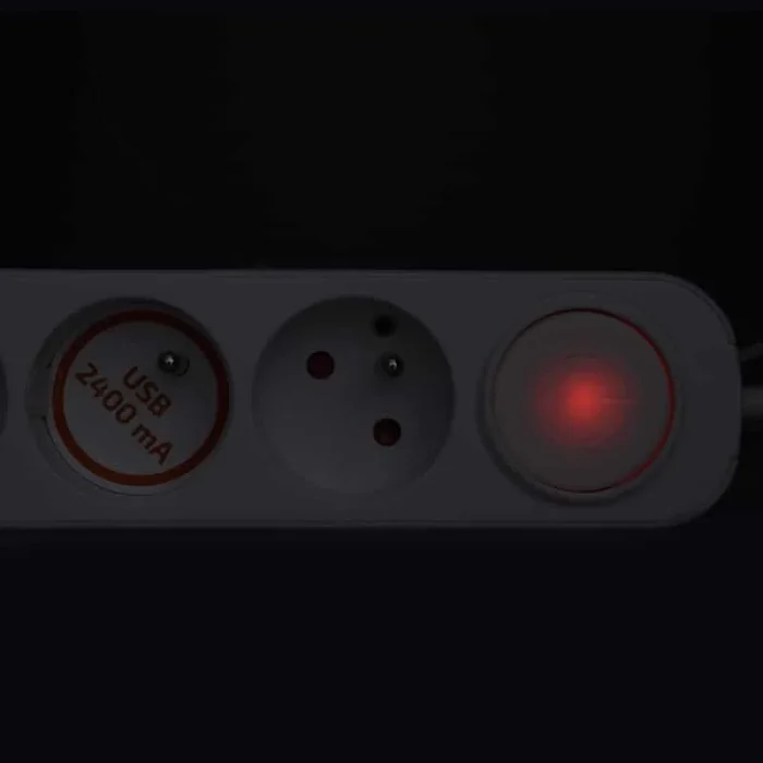Solight 3z predlžovací prívod s USB A+C nabíjačkou 2,4A, 2m, 3 x 1mm2, biely, vypínač – Obrázok 3
