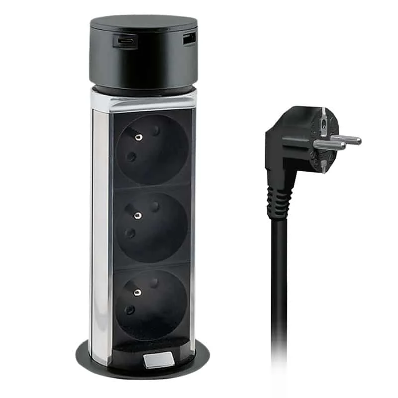 Solight 3z + USB A+C výsuvný blok zásuviek Solight 3z + USB A+C výsuvný blok zásuviek, 2m, čierny – Obrázok 1