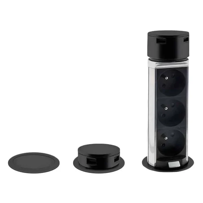 Solight 3z + USB A+C výsuvný blok zásuviek, 2m, čierny – Obrázok 2