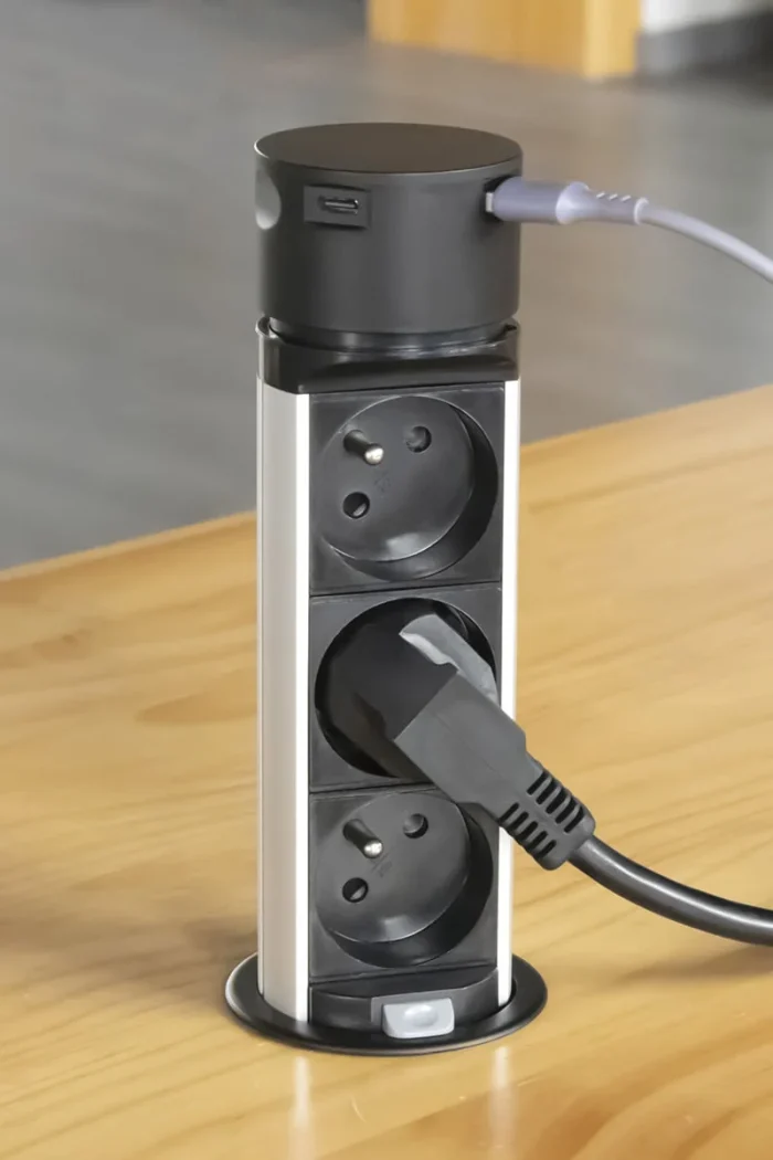 Solight 3z + USB A+C výsuvný blok zásuviek, 2m, čierny – Obrázok 4