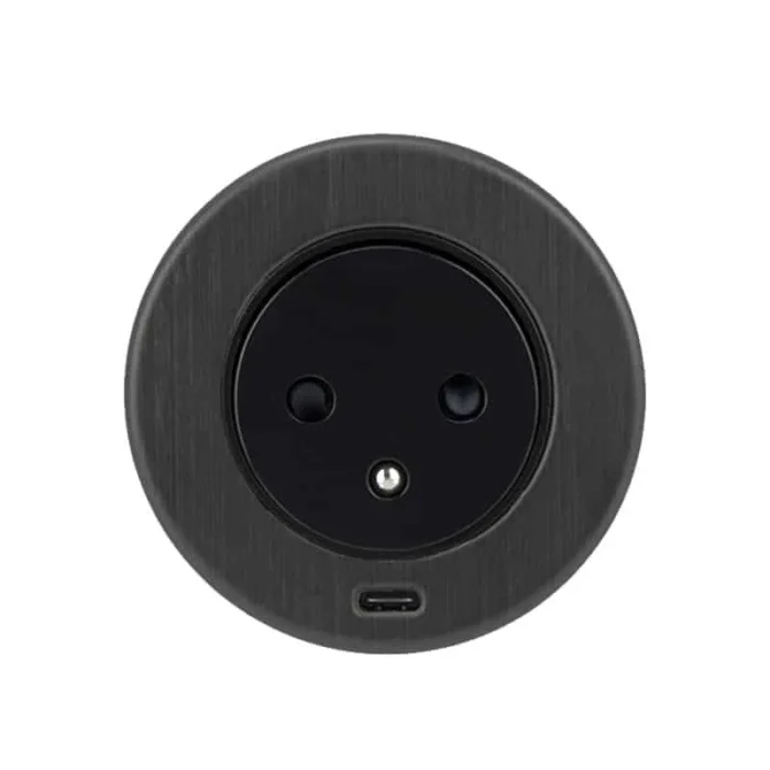 Solight 1z + 1x USB-C vstavaná zásuvka, nerez oceľ, EasyEject systém, predlžovací prívod 1,5m, 3x 1,5mm2, USB 3.0A, tmavá metalická – Obrázok 3
