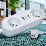 Solight 2z + USB A+C 17W, cestovný predlžovací prívod 1.5m, biely – Obrázok 3