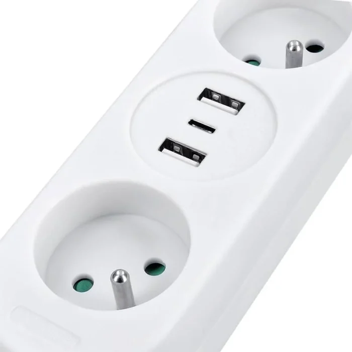 Solight 2z + USB A+C 17W, cestovný predlžovací prívod 1.5m, biely – Obrázok 4