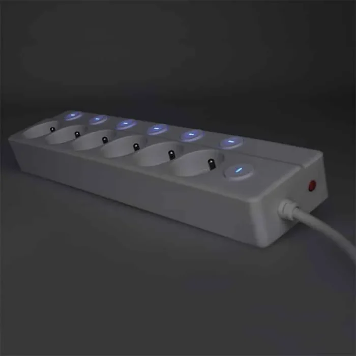 Solight 6z predlžovací prívod, 2m, 3 x 1mm2, biely, 6+1 vypínač – Obrázok 4