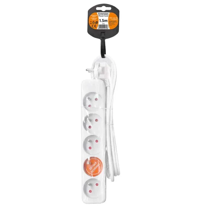 Solight predlžovací prívod, 5 zásuviek, biely, 1,5m – Obrázok 4