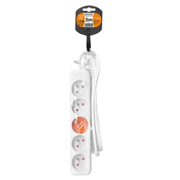 Solight predlžovací prívod, 5 zásuviek, biely, 3m – Obrázok 4