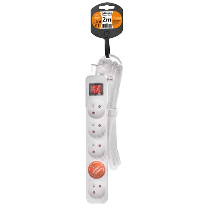 Solight predlžovací prívod, 5 zásuviek, biely, vypínač, 2m – Obrázok 4