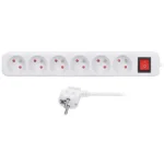 Solight predlžovací prívod, 6 zásuviek, biely, vypínač, 1,5m