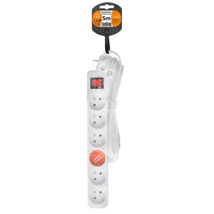 Solight predlžovací prívod, 6 zásuviek, biely, vypínač, 5m – Obrázok 4