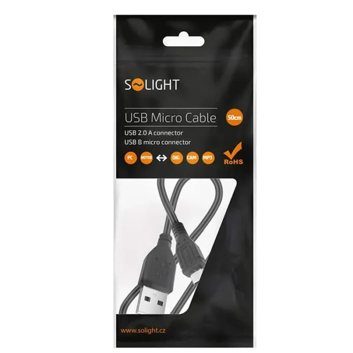 Solight USB kábel, USB 2.0 A konektor - USB B micro konektor, sáček, 50cm – Obrázok 3