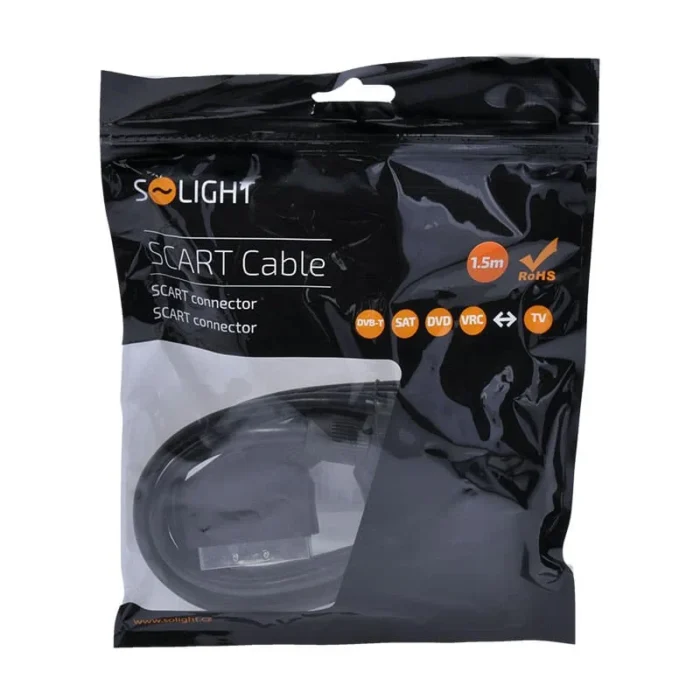 Solight SCART kábel, SCART konektor - SCART konektor, 21pin, 1,5m, priemer 8mm, sáčok – Obrázok 2