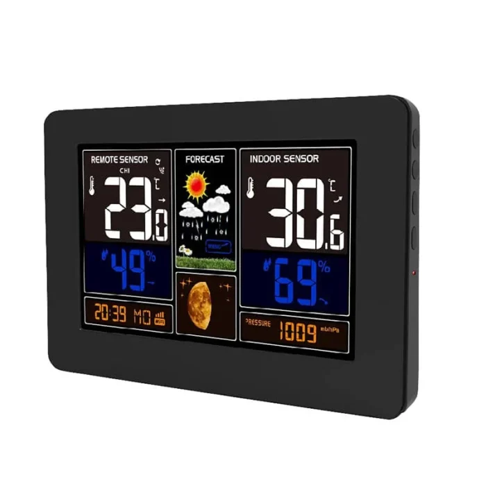 Solight meteostanica, aplikácia Smart Life, extra veľký farebný LCD, teplota, vlhkosť, tlak, USB nabíjanie, čierna – Obrázok 2