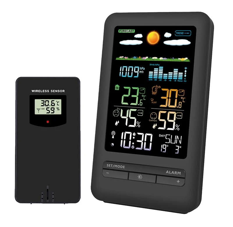 Solight meteostanica Solight meteostanica, farebný LCD, vnútorná/vonkajšia teplota a vlhkosť, tlak, RCC, čierna – Obrázok 1