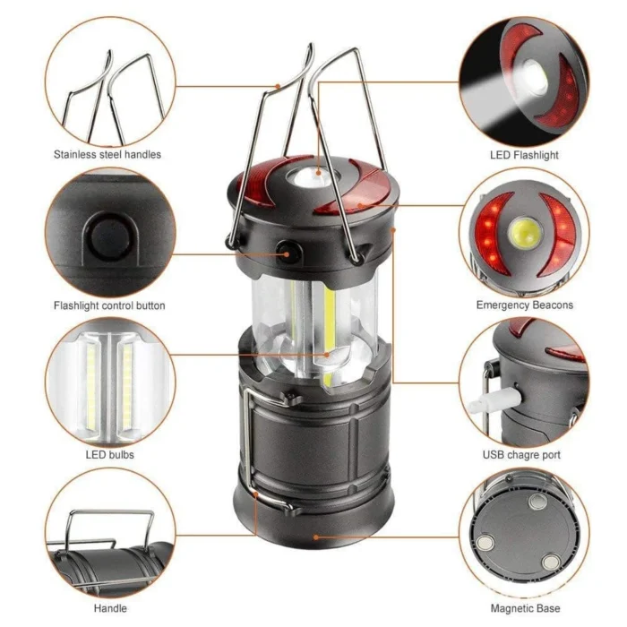 Solight LED nabíjacie kempingové svietidlo s lucernou, 200lm, sivá – Obrázok 4