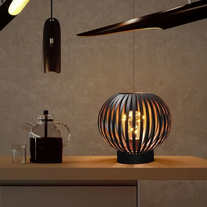Solight kovový okrúhly lampáš so žiarovkou s micro LED, teplá biela, medená, 3xAA, 19cm – Obrázok 2