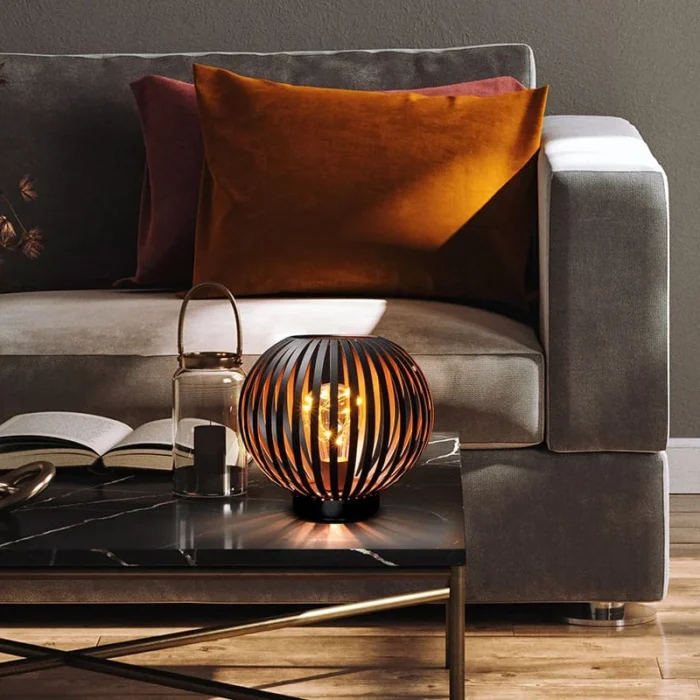 Solight kovový okrúhly lampáš so žiarovkou s micro LED, teplá biela, medená, 3xAA, 19cm – Obrázok 3