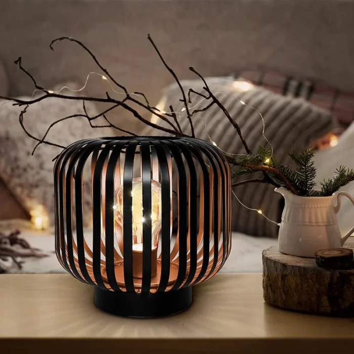 Solight kovový oválny lampáš so žiarovkou s micro LED, teplá biela, medená, 3xAA, 18cm – Obrázok 2