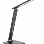 Solight LED stolná lampička s displejom, 9W, voľba teploty svetla, koža, čierna