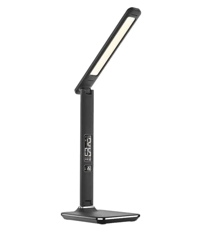 Solight LED stolná lampička s displejom, 9W, voľba teploty svetla, koža, čierna – Obrázok 2