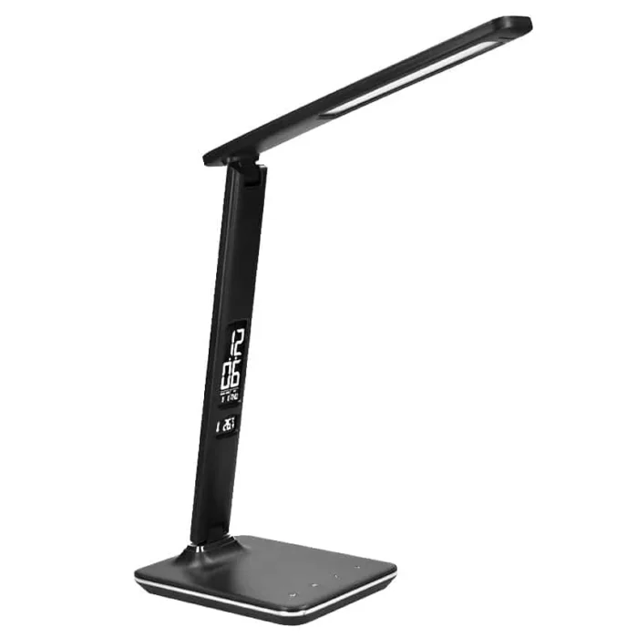 Solight LED stolná lampička s displejom, 9W, voľba teploty svetla, koža, čierna – Obrázok 4