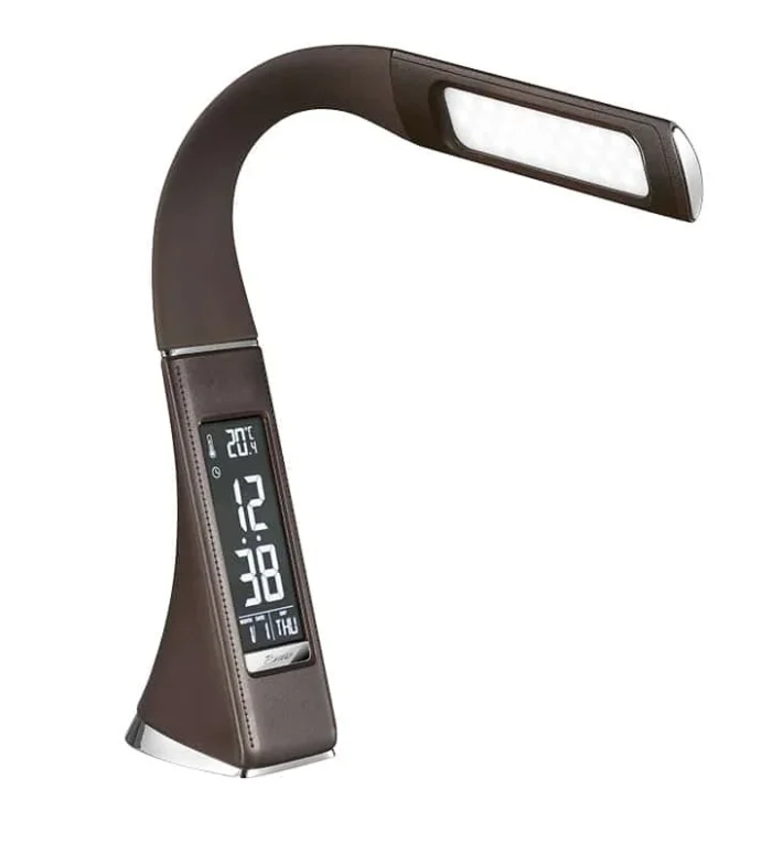 Solight LED stolná lampička s displayom, 6W, 4100K, koža, hnedá – Obrázok 3