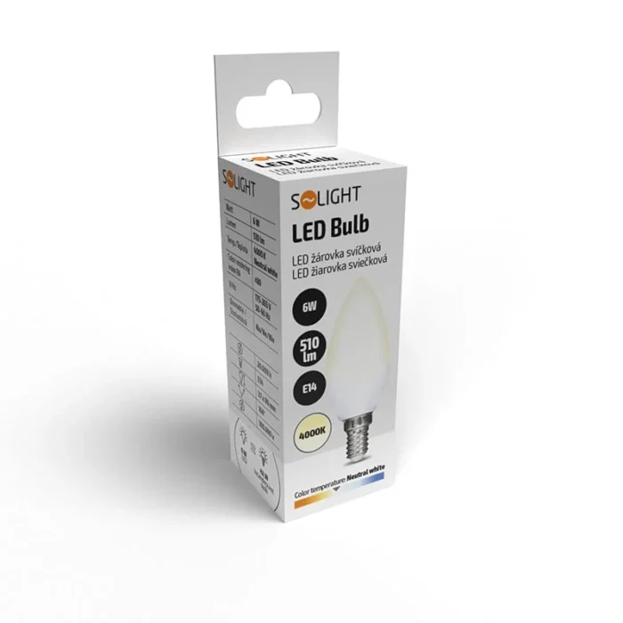 Solight LED žiarovka, sviečka, 6W, E14, 4000K, 510lm – Obrázok 2
