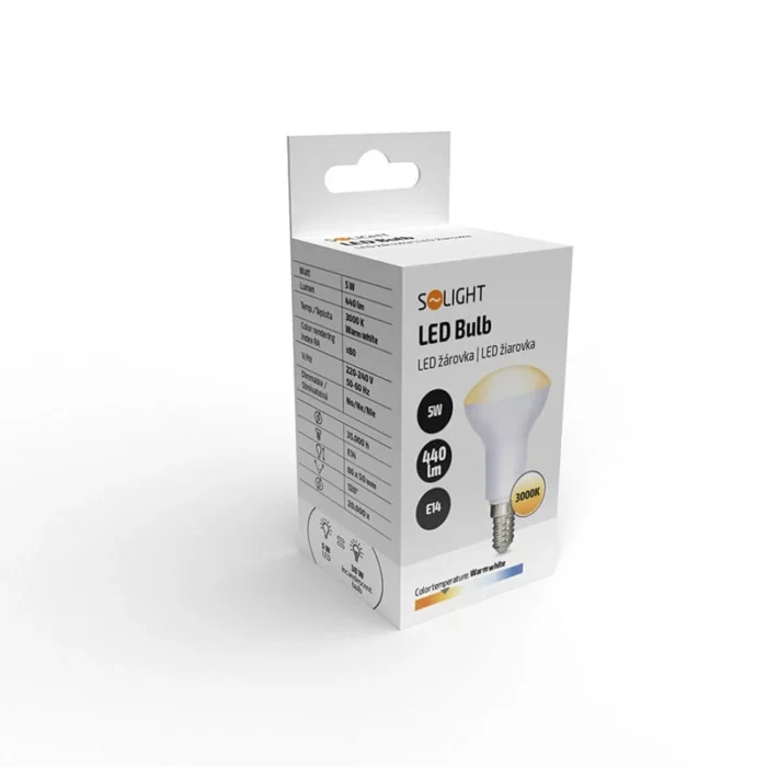 Solight LED žiarovka reflektorová, R50, 5W, E14, 3000K, 440lm, biele prevedenie – Obrázok 2