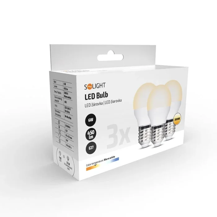 ECOLUX LED žiarovka Ecolux 3-pack, miniglobe, 6W, E27, 3000K, 450lm, 3ks – Obrázok 3