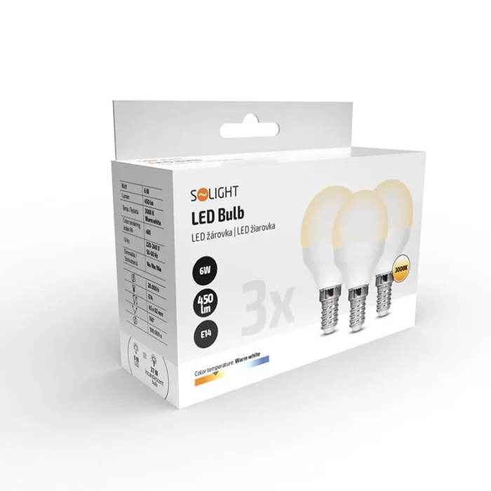 ECOLUX LED žiarovka Ecolux 3-pack, miniglobe, 6W, E14, 3000K, 450lm, biele prevedenie, 3ks – Obrázok 3