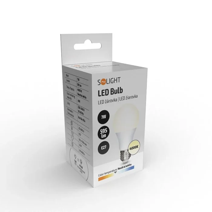 Solight LED žiarovka, klasický tvar, 7W, E27, 4000K, 270°, 595lm – Obrázok 2