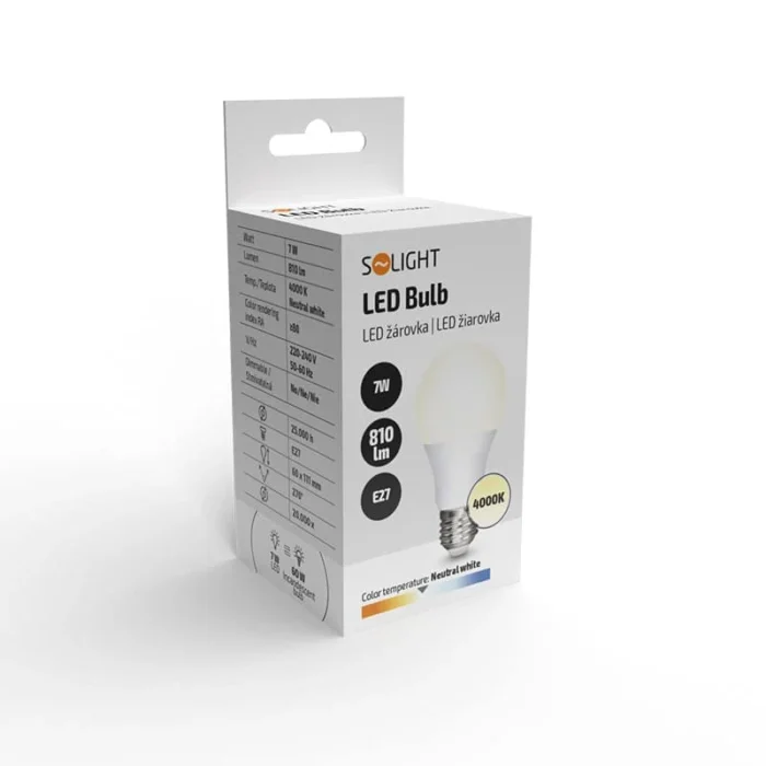 Solight LED žiarovka, klasický tvar, 7W, E27, 4000K, 270°, 810lm – Obrázok 2