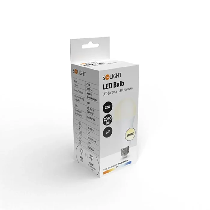Solight LED žiarovka, klasický tvar, 22W, E27, 4000K, 270°, 2090lm – Obrázok 2
