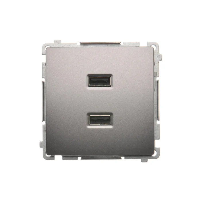 Dvojitá USB nabíjačka, A+A, (prístroj s krytom), 2,1A, 230V, nerez, metalizovaný – Obrázok 3