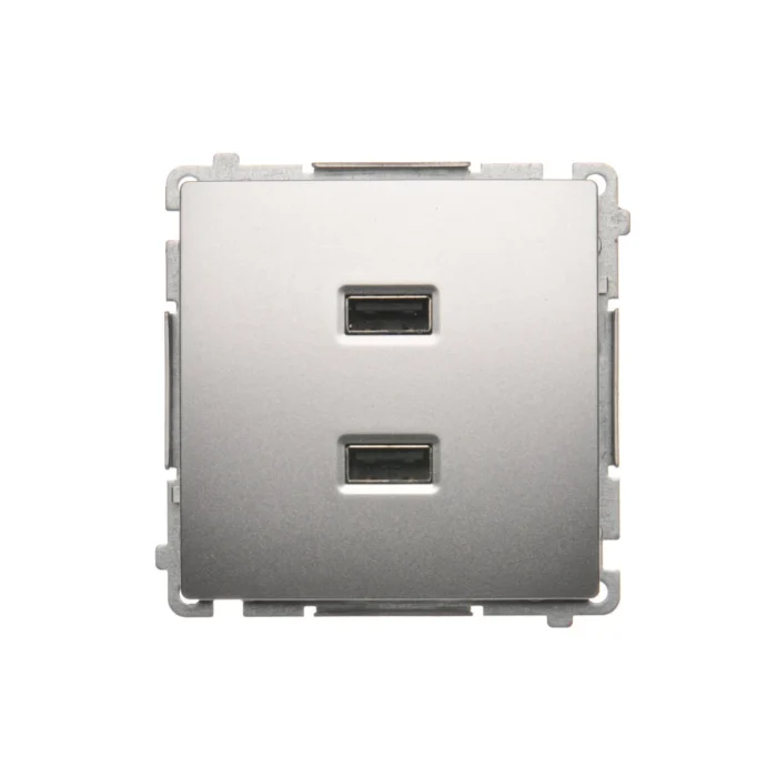 Dvojitá USB nabíjačka, A+A, (prístroj s krytom), 2,1A, 230V, strieborná matná – Obrázok 3