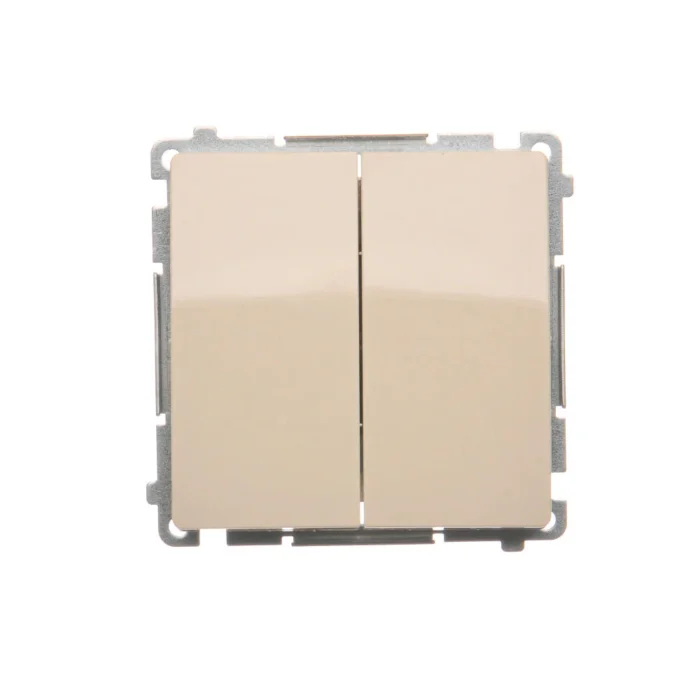 Tlačidlo dvojité spínacie, radenie č. 1/0+1/0, (prístroj s krytom), 10AX, pružinové svorky, béžový – Obrázok 3