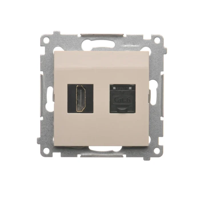 Zásuvka HDMI + počítačová RJ45 kat. 6, krémová – Obrázok 2