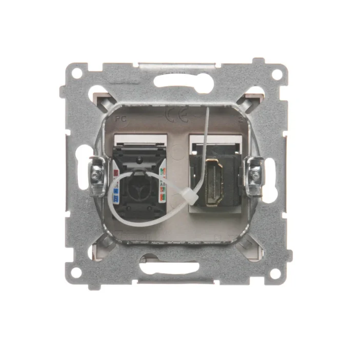 Zásuvka HDMI + počítačová RJ45 kat. 6, hnedá matná – Obrázok 4