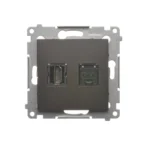 Zásuvka HDMI + počítačová RJ45 kat. 6, hnedá matná – Obrázok 2