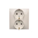 Dvojitá zásuvka Schuko s clonkami, (kompletný výrobok), 16A, 250V, skrutkové svorky, biela – Obrázok 4