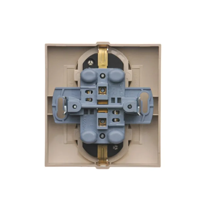 Dvojitá zásuvka Schuko s clonkami, (kompletný výrobok), 16A, 250V, skrutkové svorky, krémová – Obrázok 2