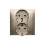 Dvojitá zásuvka Schuko s clonkami, (kompletný výrobok), 16A, 250V, skrutkové svorky, zlatá matná – Obrázok 4