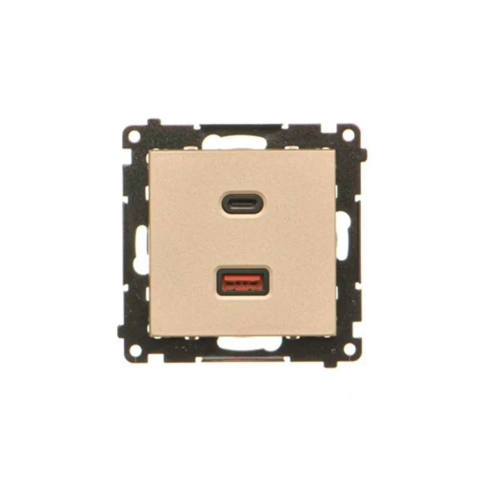 Dvojitá USB nabíjačka, C+A, (prístroj s krytom), 30W, šampanské matné – Obrázok 2