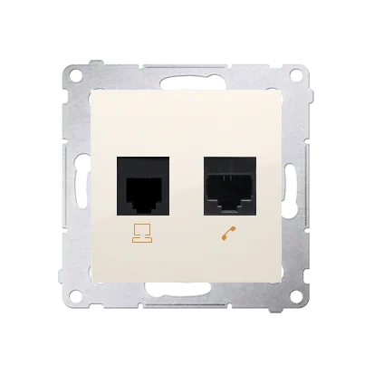 Počítačová zásuvka RJ45 kategórie 5e + telefonické RJ12, (prístroj s krytom), krémová