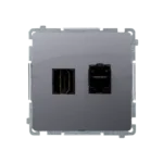 Zásuvka HDMI + počítačová RJ45 kat. 6, nerez, metalizovaný