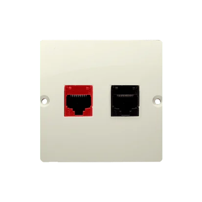 Počítačová zásuvka RJ45 kategórie 5e + telefonické RJ12, (prístroj s krytom), béžový