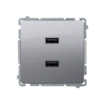 Dvojitá USB nabíjačka, A+A, (prístroj s krytom), 2,1A, 230V, nerez, metalizovaný