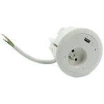 Zapustená nábytková zásuvka: 1x 250 V typ E + USB nabíjačka (typ A), kabel 15 cm, biela
