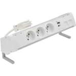 Zostava nábytkových zásuviek: 3x250V typ E+nabíj. USB A-C krytka 2xRJ45 s uchytením Keystone, rychlospojka; typ Wieland, hliník biela