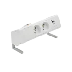 Kancelárska zostava zásuvek: 2x 250 V typ E + USB A-C nabíječka, kabel 15 cm, biela